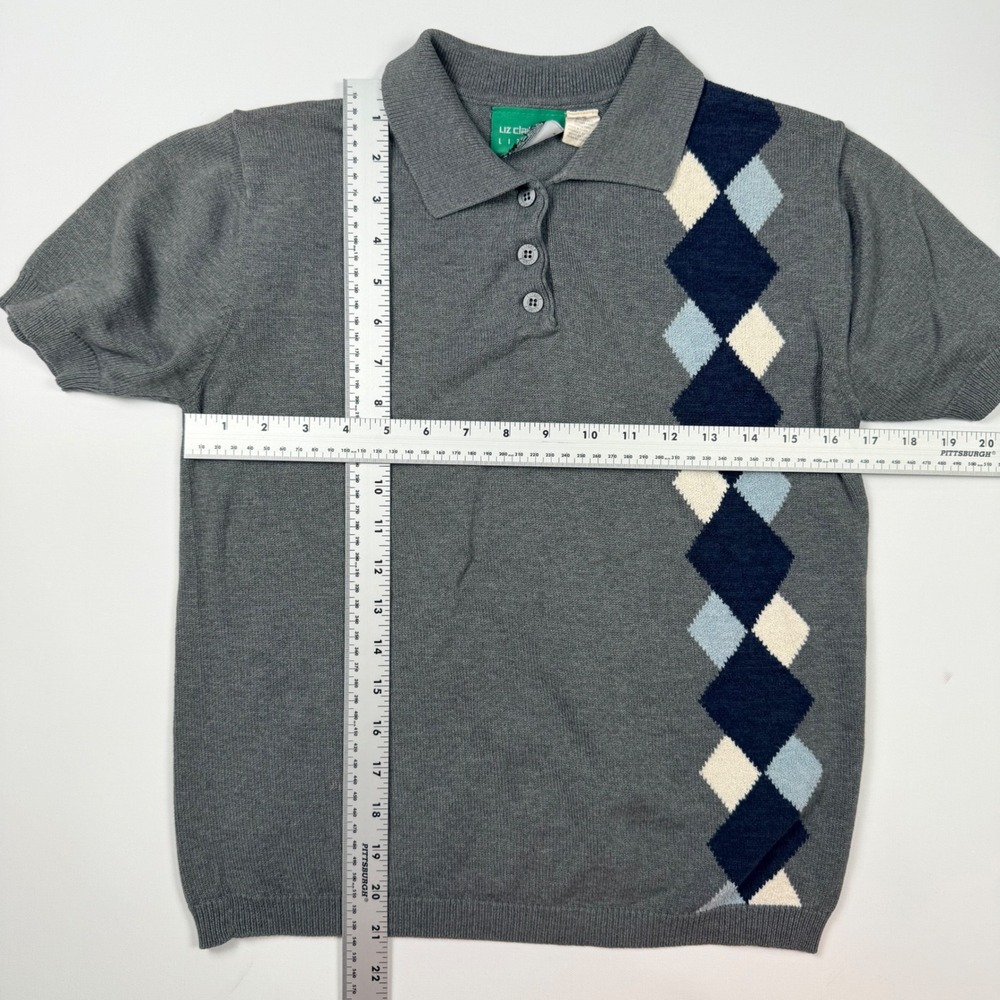 Liz Claiborne LizGolf 90's Vintage Polo Sweater Womens M Grey Good Argyle - Picture 8 of 11